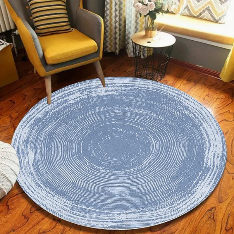 Light Blue Distressed Tree Ring Concentric Circle Round Rug Non Slip Abstract Floor Mat Vintage Wood Grain Line Rug for Bedroom