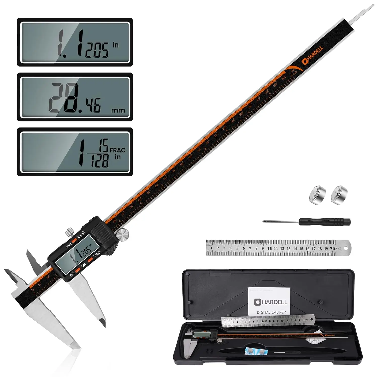 

12-дюймовый цифровой штангенциркуль с ЖК-экраном, функцией автоматического отключения, из нержавеющей стали, для DIY и ювелирных работ