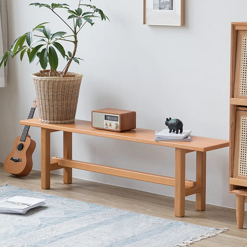 

Nordic solid wood bench simple Japanese household cherry wood log oak large board dining table bench