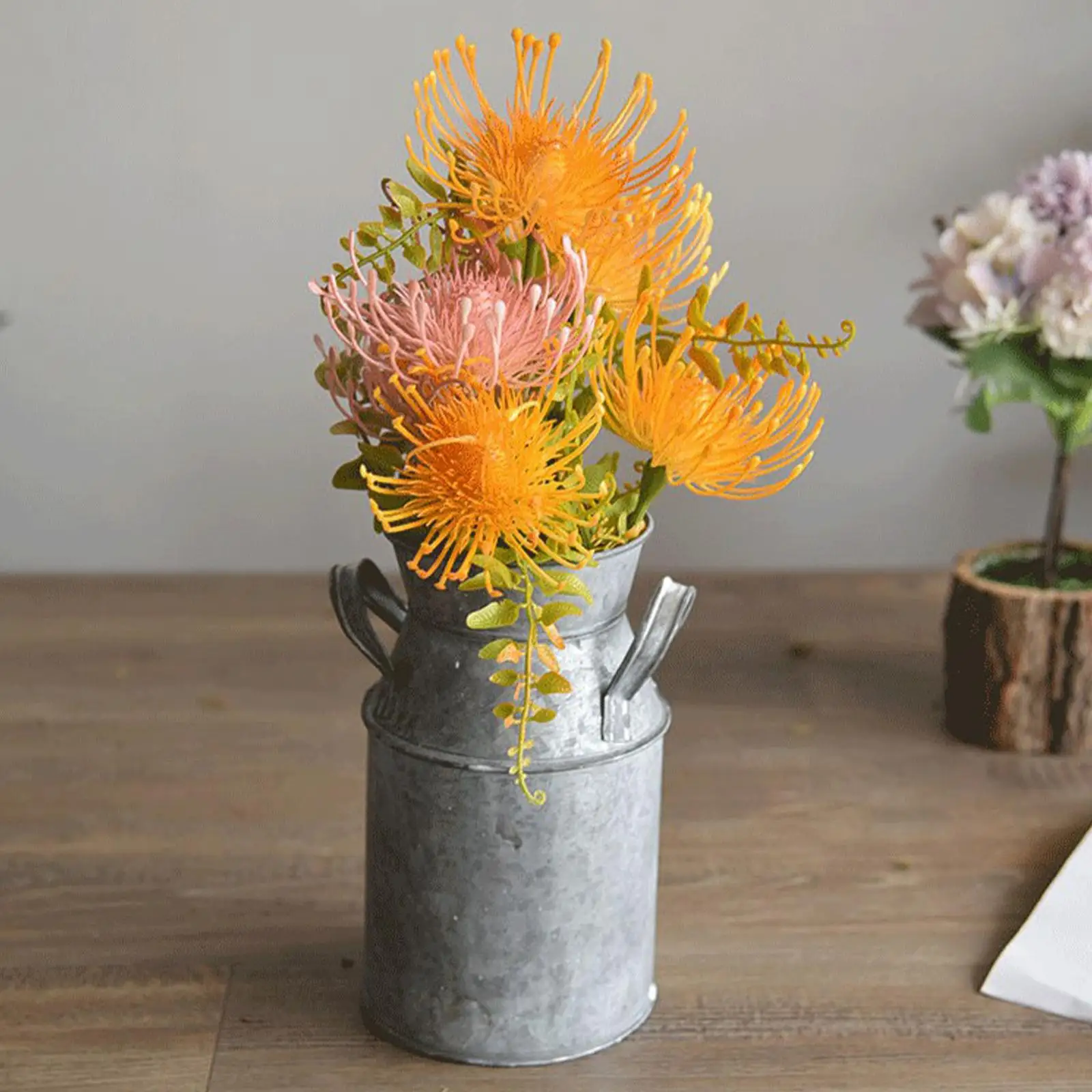 Metal Vintage Flower Bucket Housewarming Gifts with Handles Craft Rustic Style Plant Pot Holder for Office Garden Desktop Decor