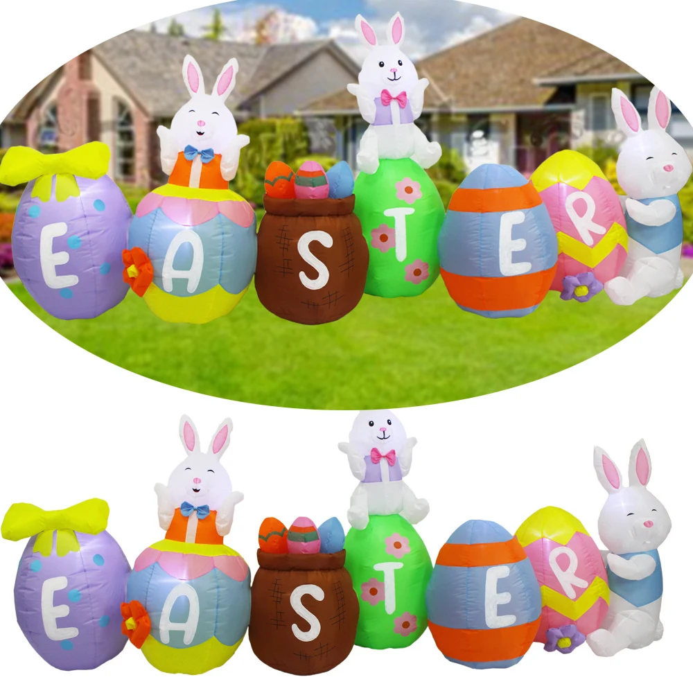 10Ft Long Easter Inflatables Outdoor Decorations Inflatable Easter Bunny Gnome with Eggs LED Light Up Easter Blow up Yard Decor