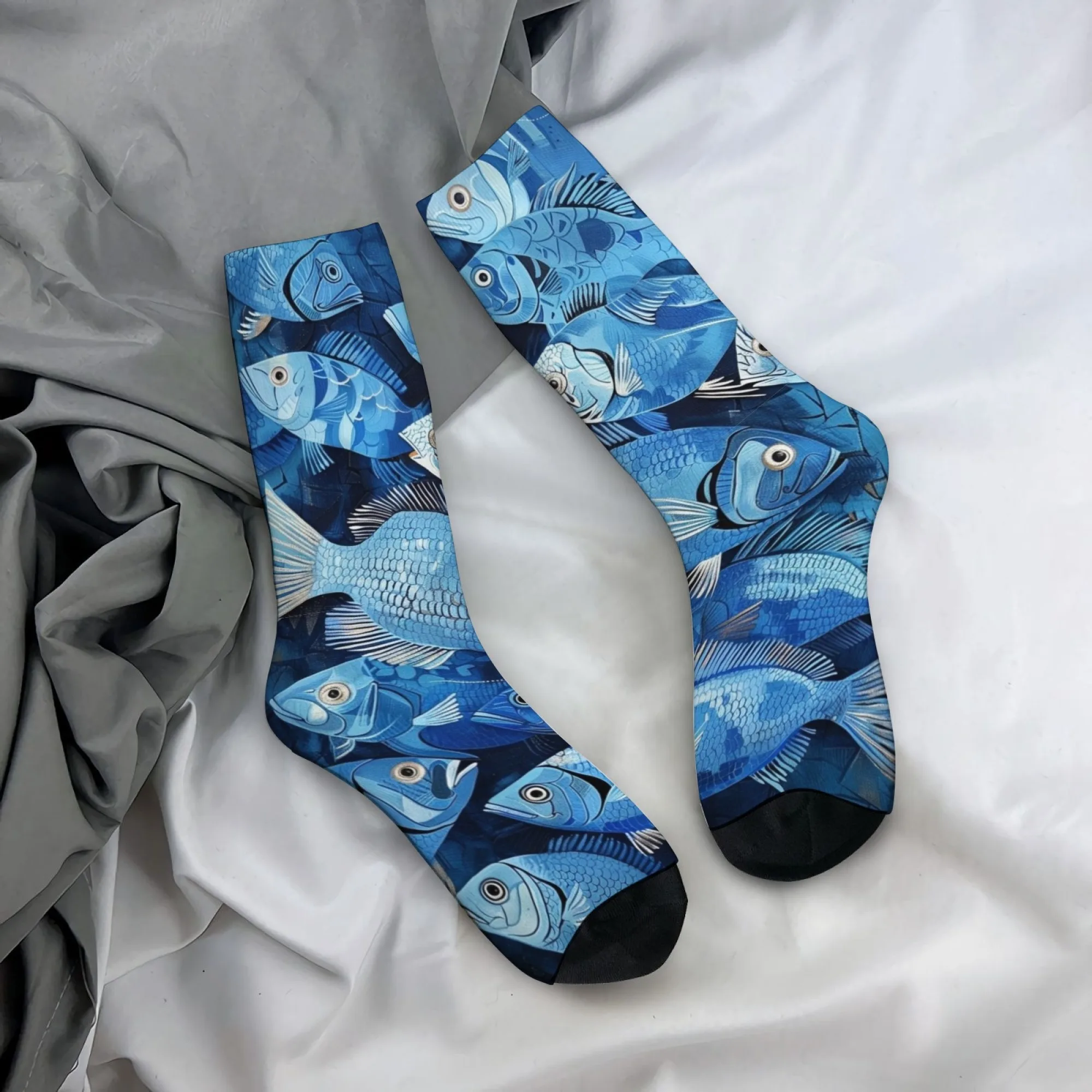 Neuartige Herrensocken mit Tiefseefisch-Muster, bequeme, atmungsaktive, rutschfeste Freizeitsocken, Harajuku Retro Crew Socken, Geschenk