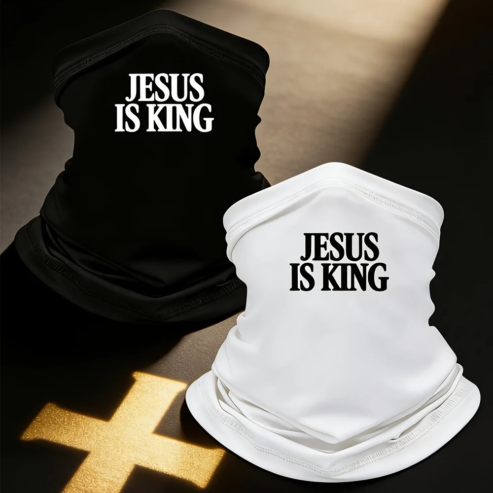 1/2PC Black Neck Gaiter with Inspirational Jesus Print, Lightweight & Stretchy for All Activities