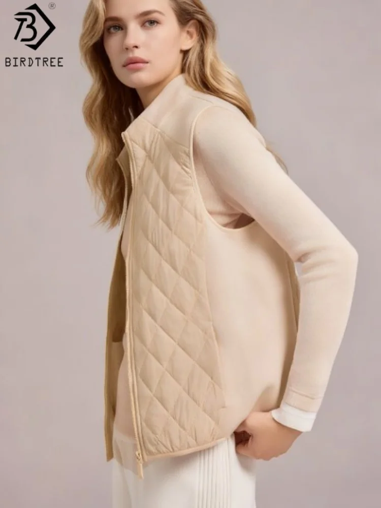 

Birdtree Filling 100% Sheep Wool Warmth Waistcoat,Women's Zipper Vest,Stand Collar,2025 Autumn Winter Soft Tank Top T5N521JF