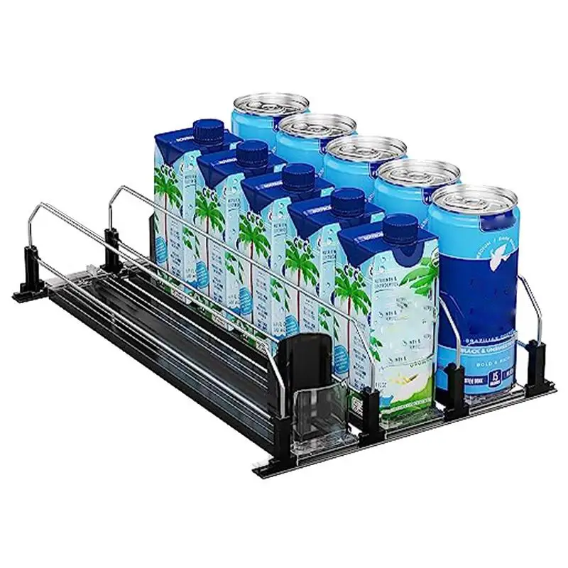 New Drink Organizer for Fridge Pusher Glide Adjustable Width Canned Beverage Auto Beer Pusher Holder for Kitchen Fridge