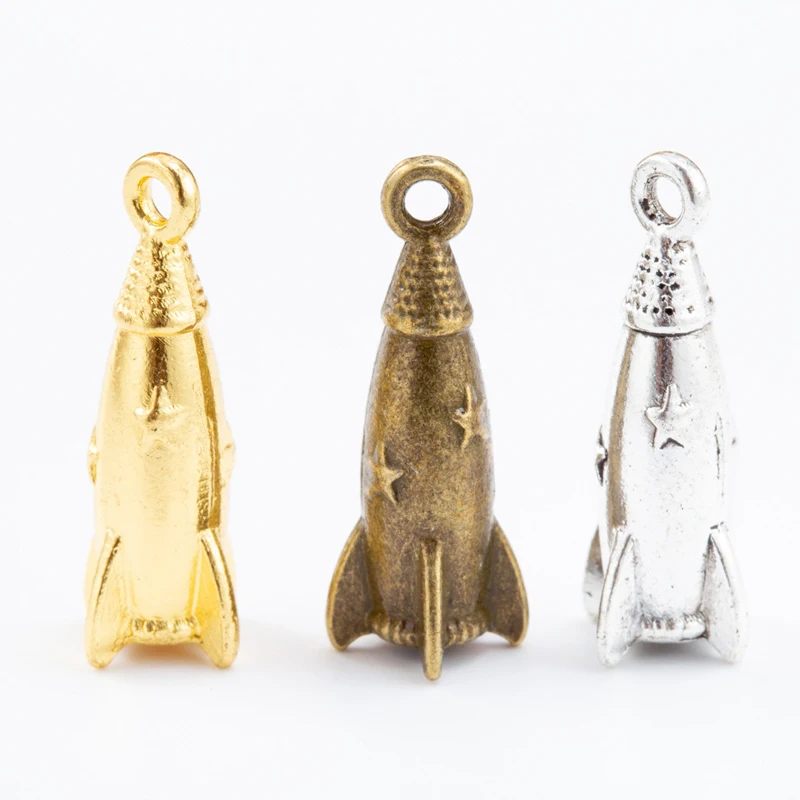 50pcs 24*7MM Fashionable Women's Boutique Antique Bronze Rocket Missile Pendant, Summer And Autumn Minimalist Jewelry Accessorie