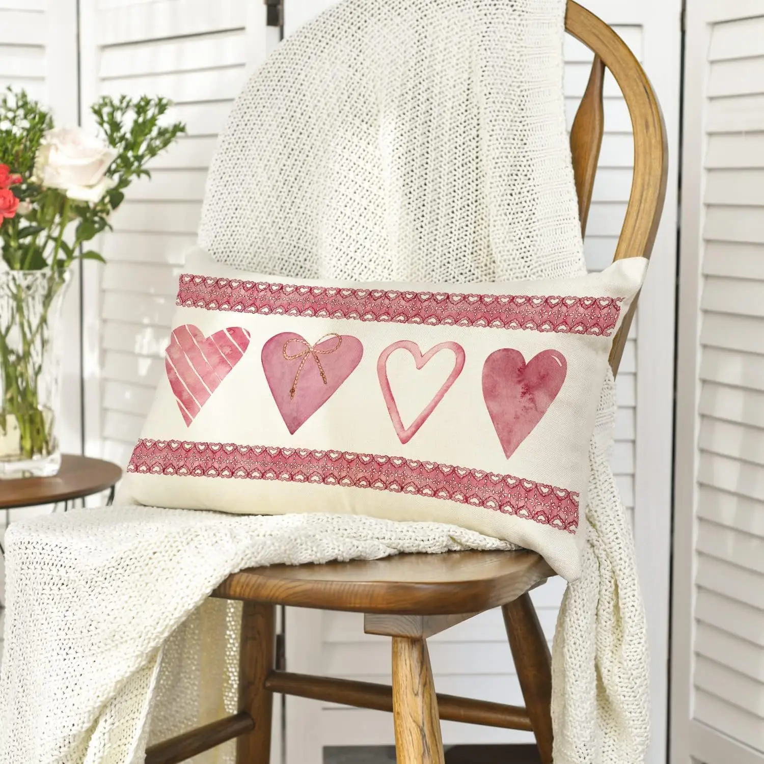 Wedding Valentine's Day Throw Pillow Covers 30x50CM Hearts Valentine Stripes Wedding Red Cushion Case for Couch Bed Home Decor