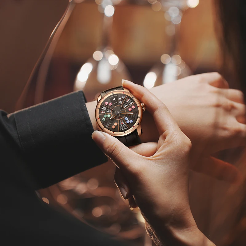 Lucky Harvey Player Series Three Card Poker Man Watch Automatic Mechanical Luxury Sapphire Mirro Luminous Dial Men's Watch