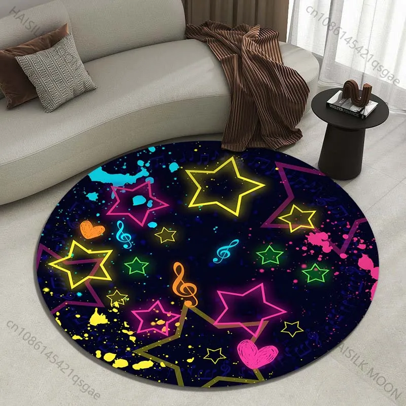 Colorful stars and notes in a dreamy night sky Printed round carpet living room sofa table large pet mat soft round carpet