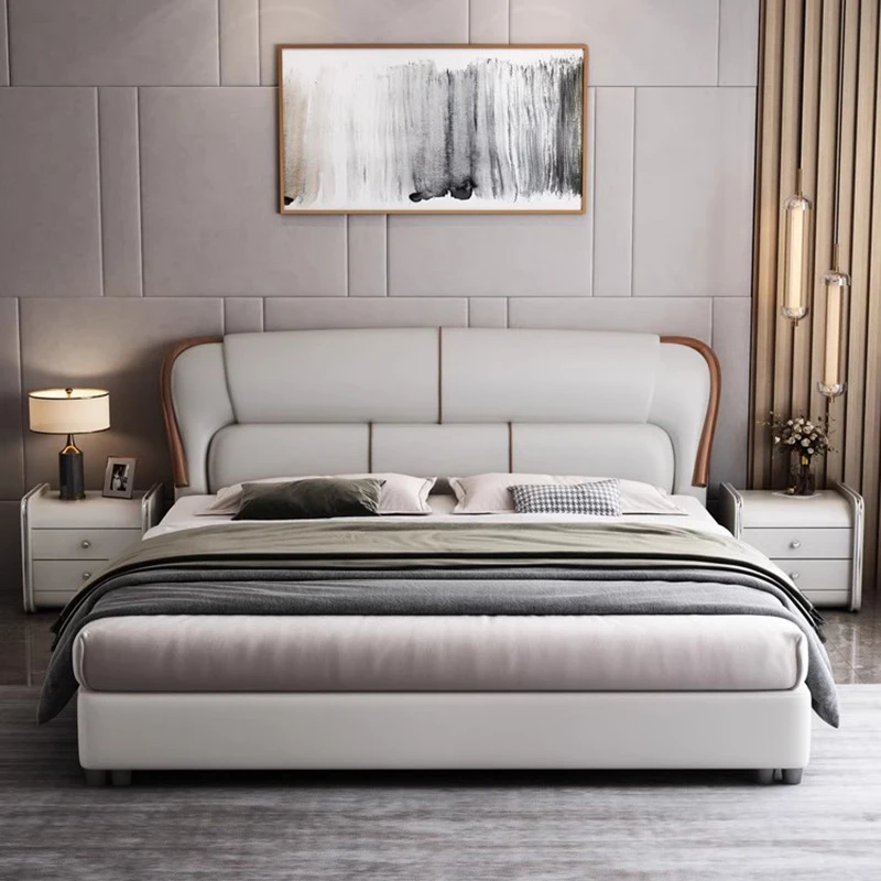 Master Double Soft Bed Simple Bedroom Modern Cloth Luxury Bed High End Pretty Camas Moderrnas Inteligentes Home Furniture