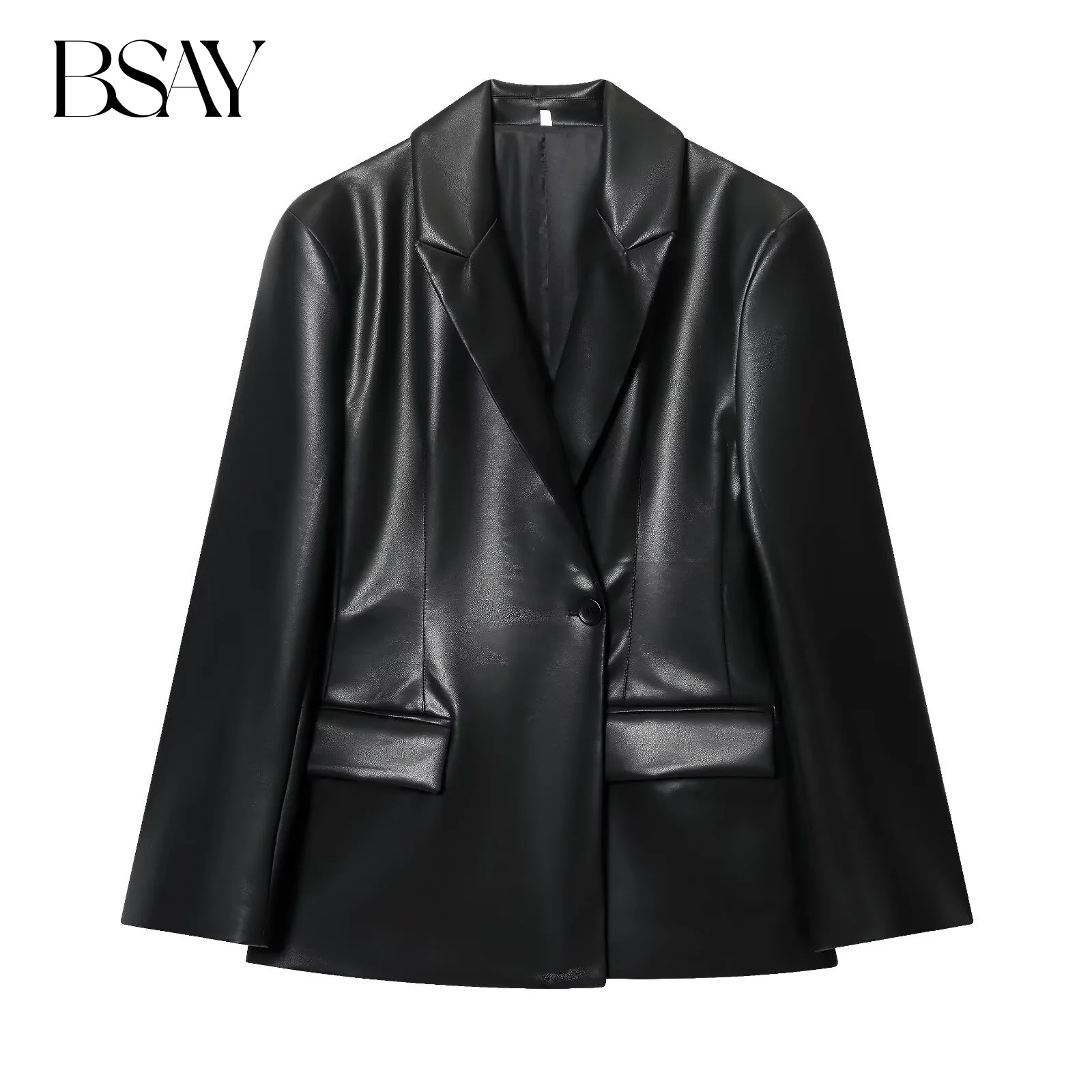 

BSAY Slim Blazers for Women Fashion Autumn Winter New Solid Flip Pocket Long Sleeve Single Buckle Suit Jacket Chic Female Coat