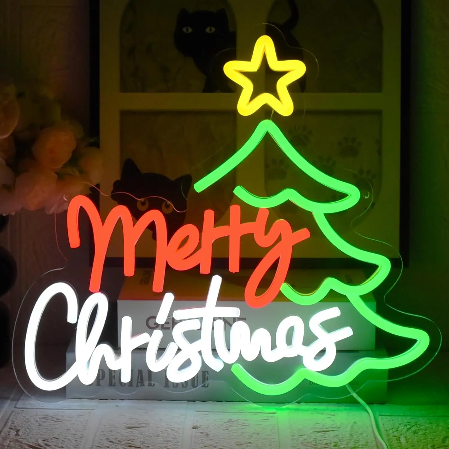 عيد ميلاد سعيد النيون تسجيل USB عكس الضوء شجرة عيد الميلاد مصباح ليد تسجيل لشريط رجل الكهف نادي غرفة الحفلات متجر نافذة ديكور المنزل هدية