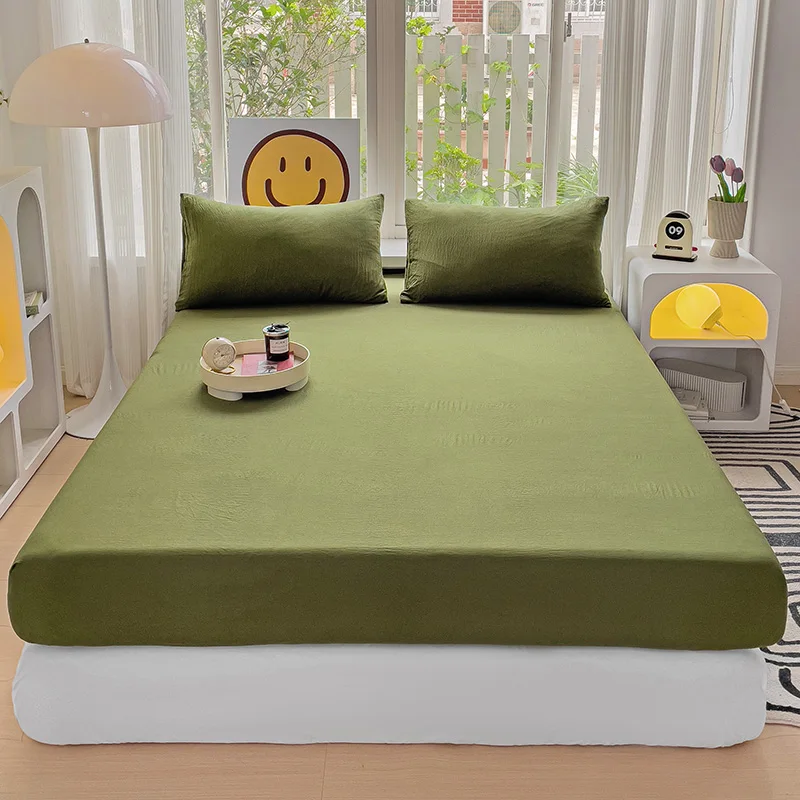 Sábana bajera de algodón lavada con bandas elásticas, Funda de colchón antideslizante ajustable para cama doble King y Queen, 90x200, 150x200, 180
