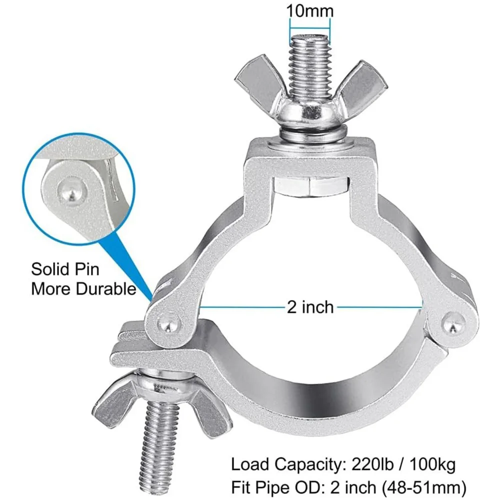 10PCS 2-Inch Aluminum Alloy Stage Light Hook for Truss Heavy Duty 48-55MM 220LB DJ Moving Head Light Clamp For Wedding Club