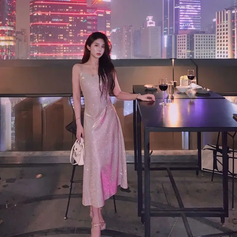 Blue enchantress shining sexy fashion high waist suspenders backless self-repair Mermaid package hip small fresh leisure dress