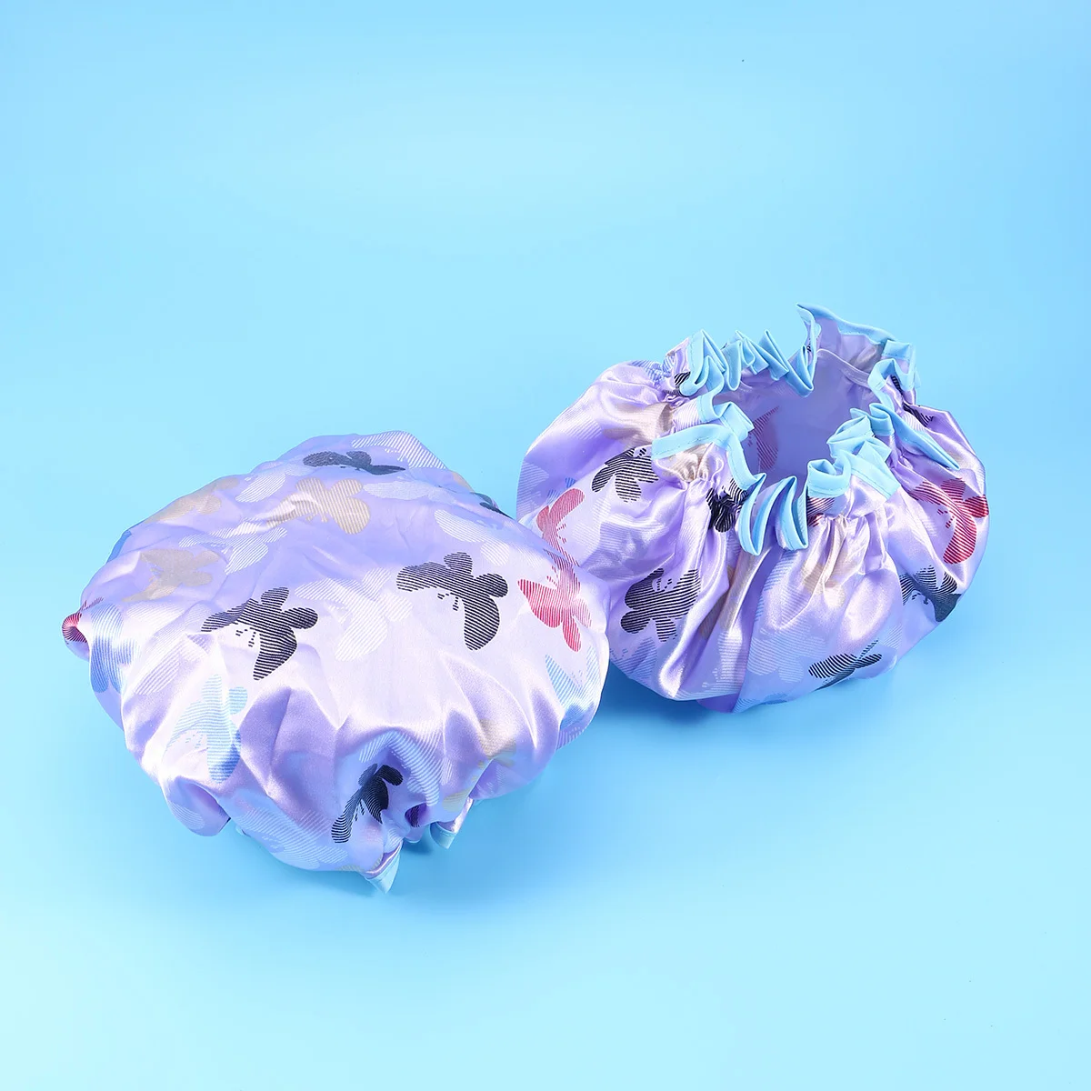 

2pcs Waterproof Shower Cap Women Double Layer Thickened Satin Elastic Bathing Hat For Showering Spa Hair Protection Shower Hat