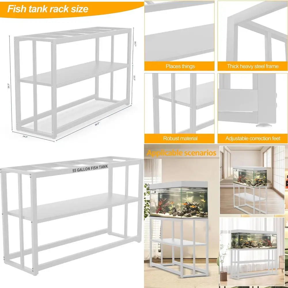 

White 55-75 Gallon Aquarium Stand with Storage, 48.5x14.9x29.2, Supports Turtles, Reptiles, Breeding, 980lbs
