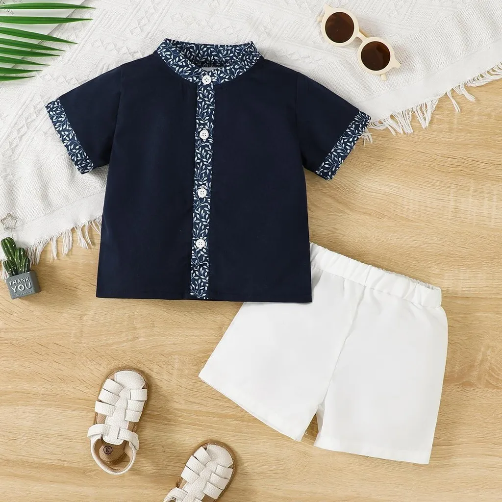 Baby Sets for 0-3Years Newborn&Toddler Baby Boy Muslim Round Neck Top and White Shorts Halal Style Casual Clothing Infant Set