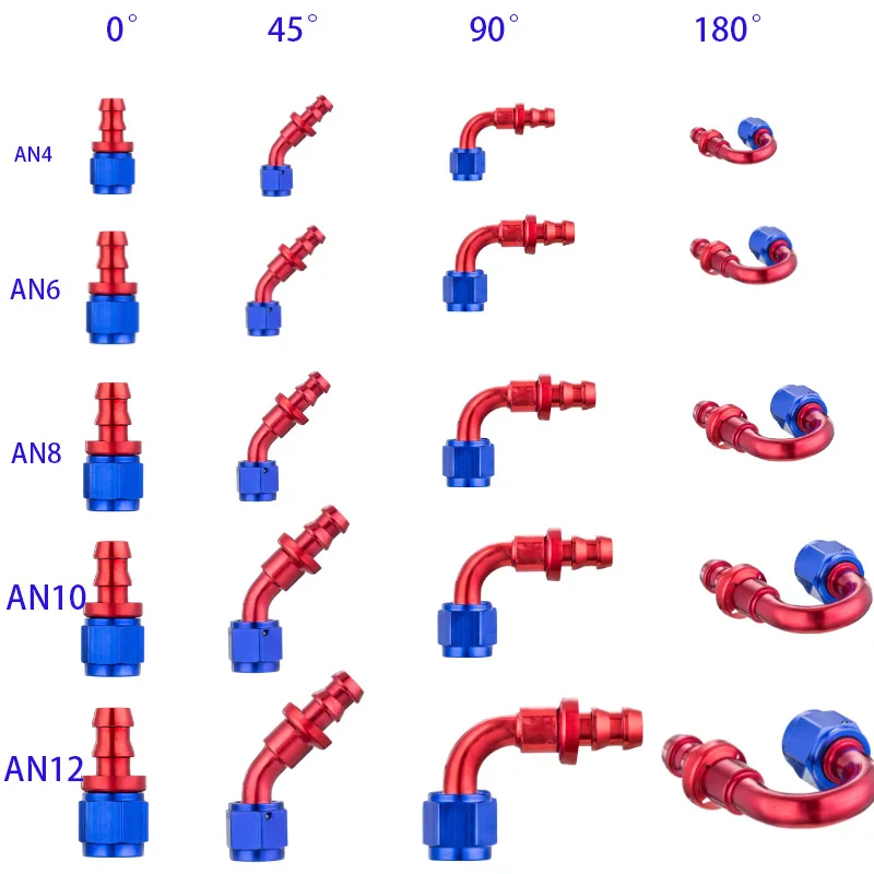Universal AN4/AN6/AN8/AN10 Aluminum Oil Fuel Fitting Female Swivel to Push Lock Hose End Adaptor Kit Rubber Tube 0/45/90/180