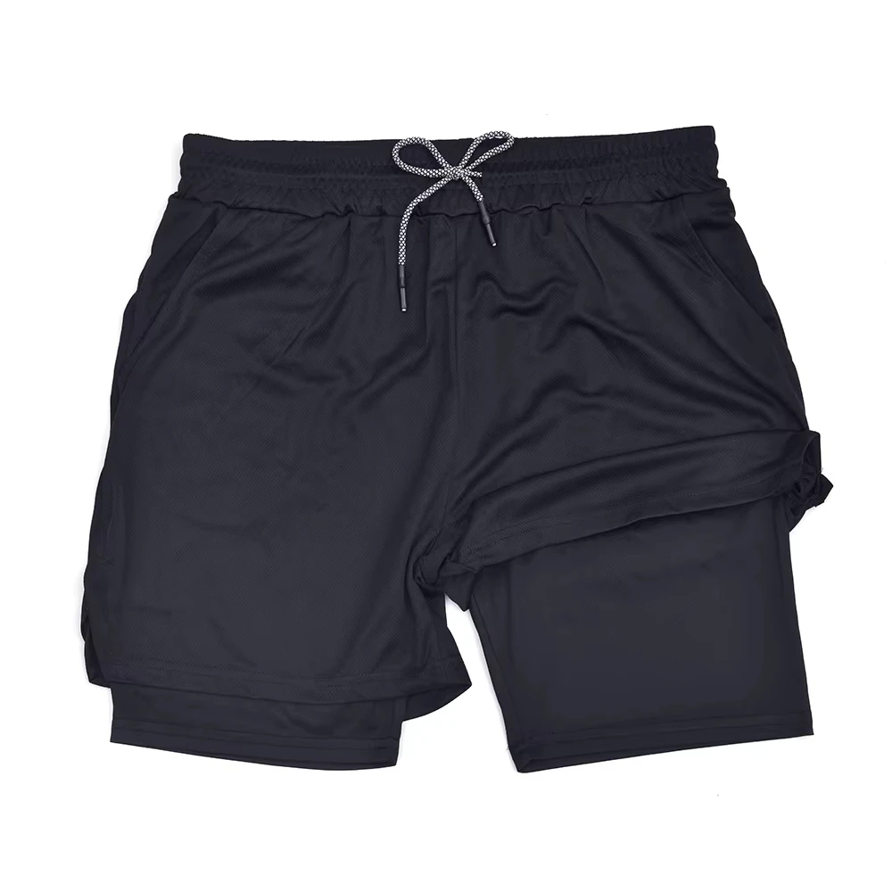 Men's Double Layer Fitness Shorts Men Fitness Gym Training 2 in 1 Sports Shorts Quick Dry  Workout Jogging Double Deck JW017