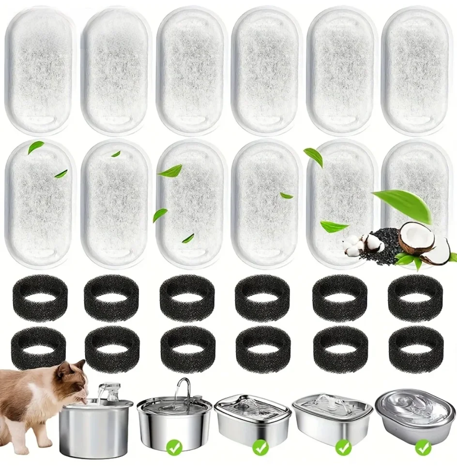 

12/15PCS Cat Water Fountain Activated Carbon Sponge Filters for Stainless Steel Water Dispenser Pet Healthy Water Care Accessory