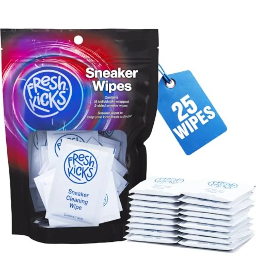 

FRESH KICKS Sneaker Wipes Cleaner 25 Pack Quick Wipes for Sneakers On-the-Go Safe on Leather, Suede and White Shoes Shoe Cleani