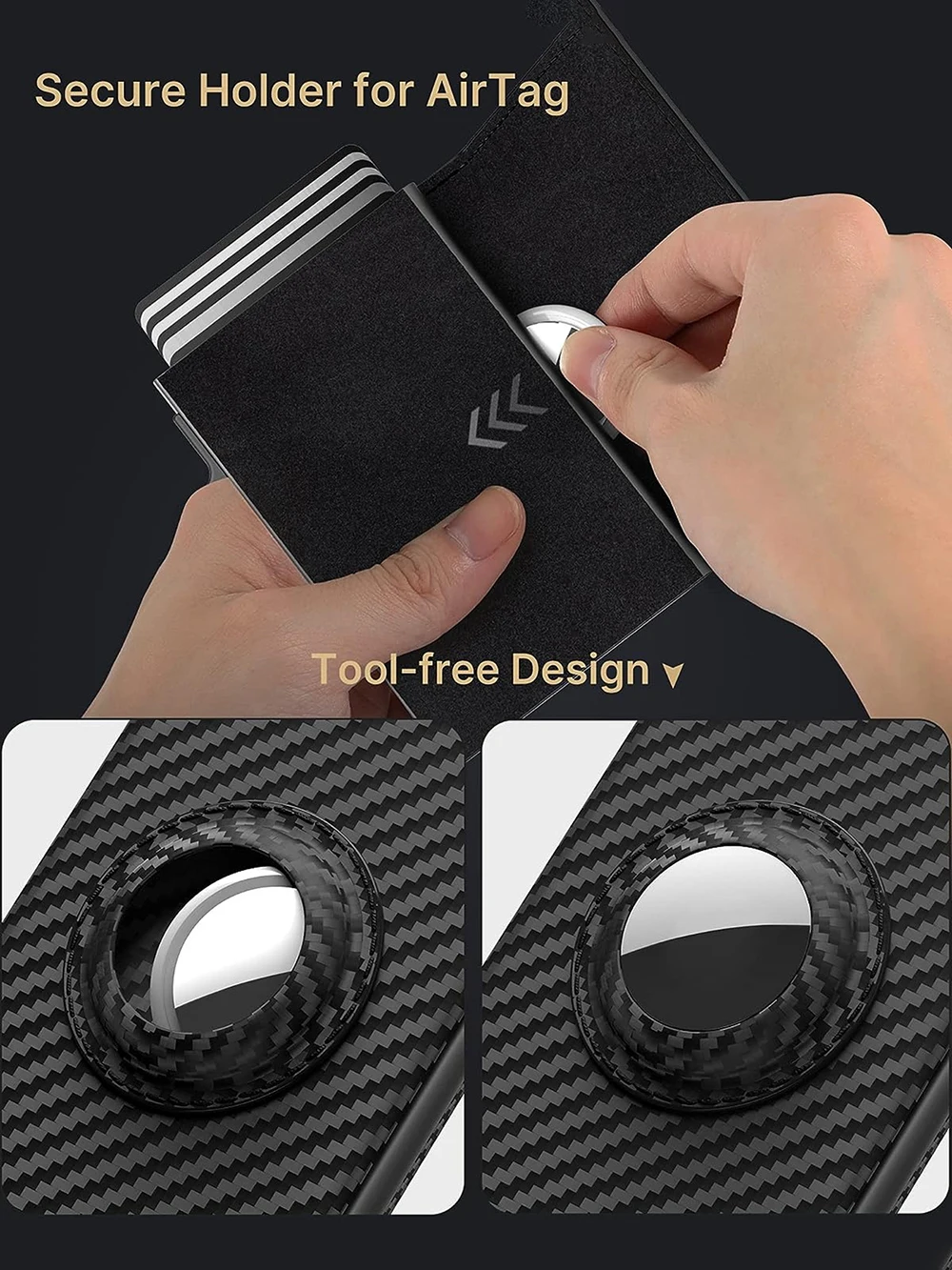 Men Card Holder Wallet for AirTag with Positioning Slot Metal Purse Triple Fold RFID Blocking Credit Card Clip Money Storage Bag