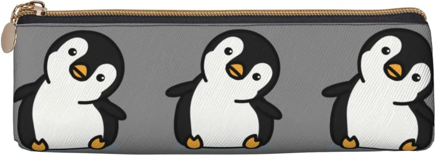 Cute And Funny Penguin Pattern Triangle Small Pencil Case Pencil Pouch Portable Pen Bag Leather Pen Pouch