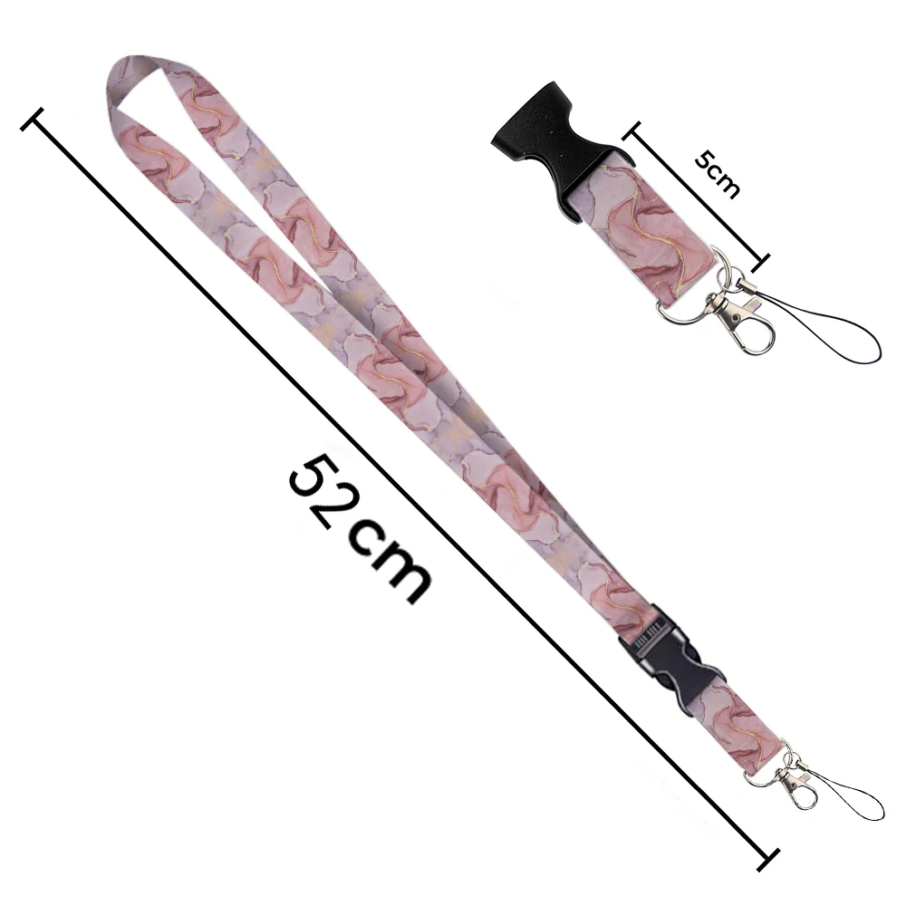 Black White Marble Texture Lanyard Card Holder Set Anti-lost Neck Strap for Work ID Bus horizontal Card