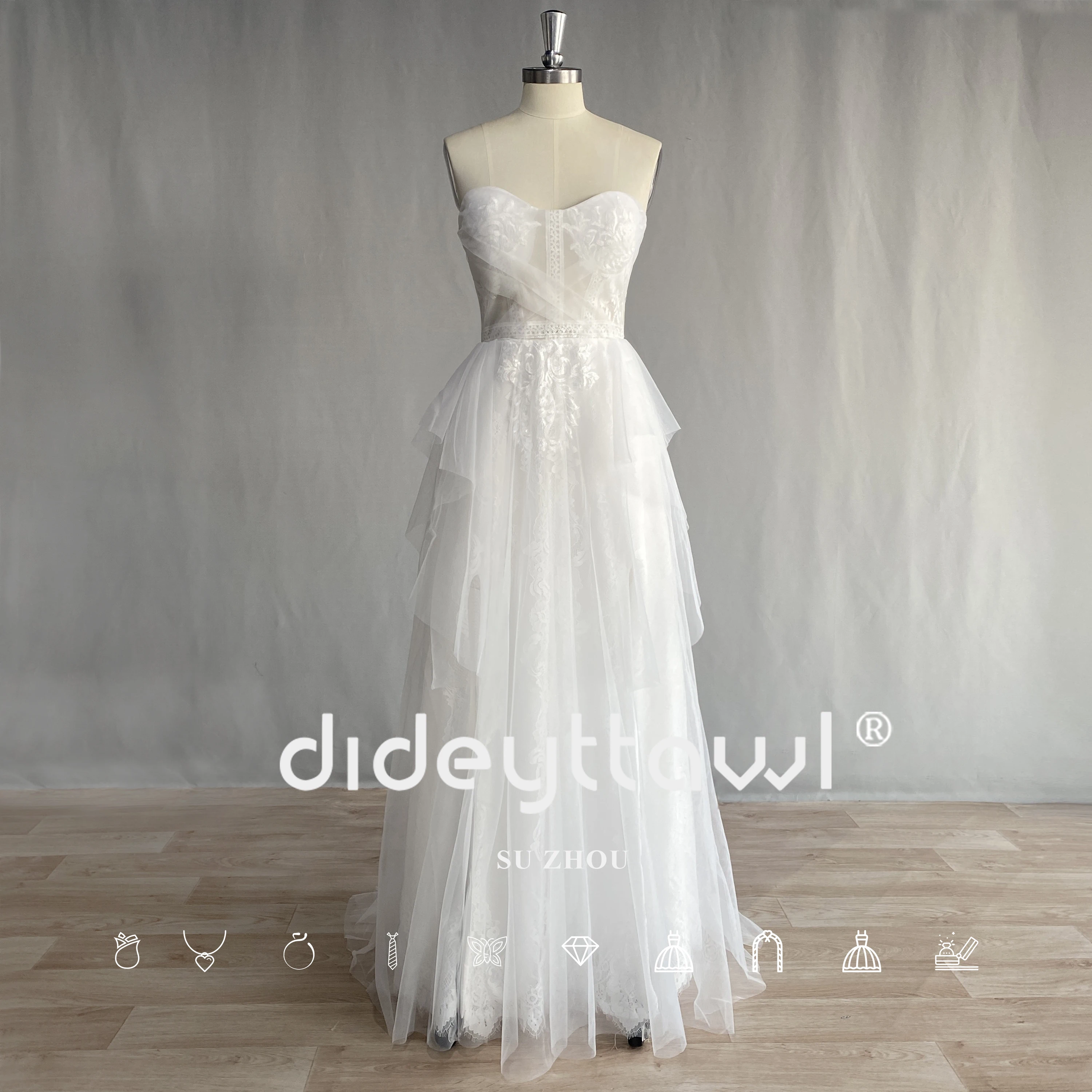 Dideyttawl duas peças mangas compridas tule boho vestido de casamento para a noiva 2023 a linha de renda appliqued querida vestido de noiva