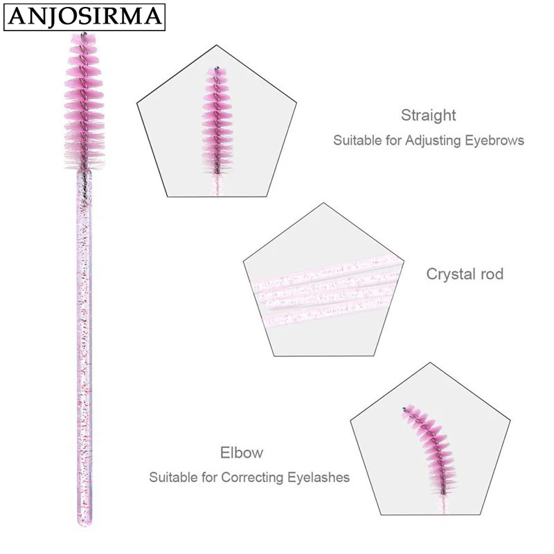 فرشاة رموش كريستالية من ANJOSIRMA يمكن التخلص منها ، صولجانات ماسكارا ، أداة إطالة الرموش ، أداة مكياج ، نوعية جيدة ، 50 وحدة لكل عبوة