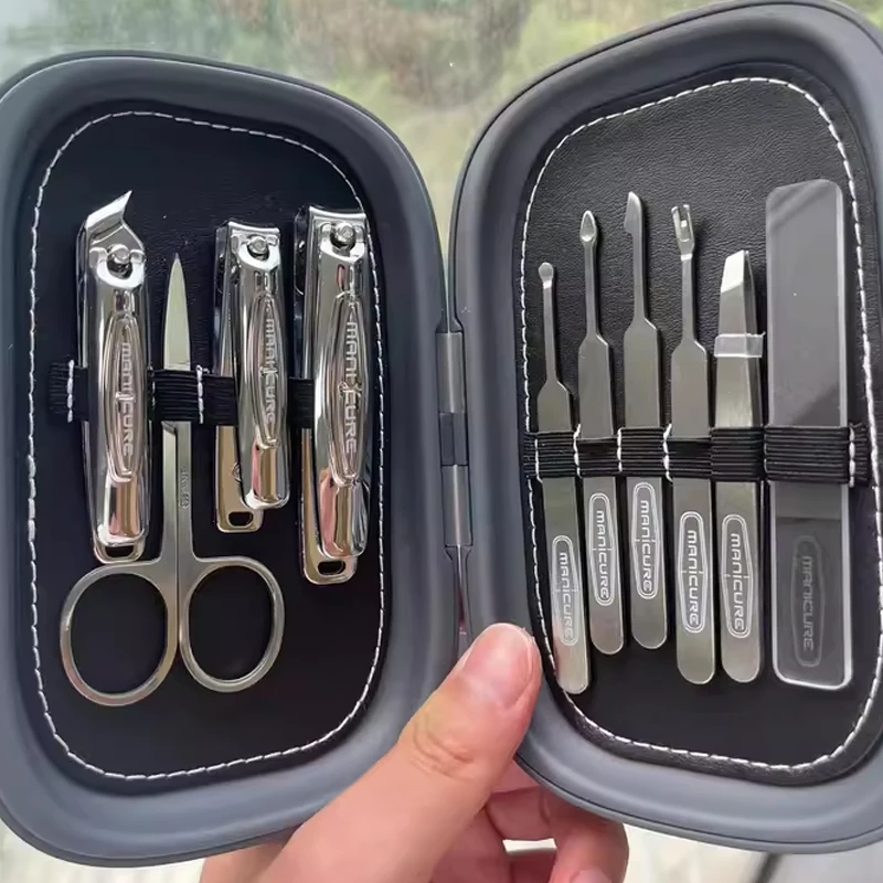 Conjunto de cortadores de unhas de aço inoxidável para manicure profissional, kits de manicure para embalagem de ideias, tesoura empurrador de cutícula, ferramentas de maquiagem com 10 peças
