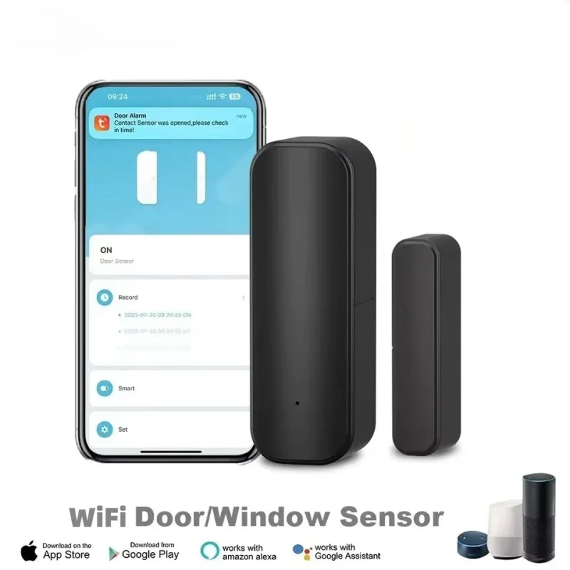 Newest Tuya WiFi Door Window Sensor Smart Home Security Protection Alarm System Door Open / Closed Detectors for Alexa Google