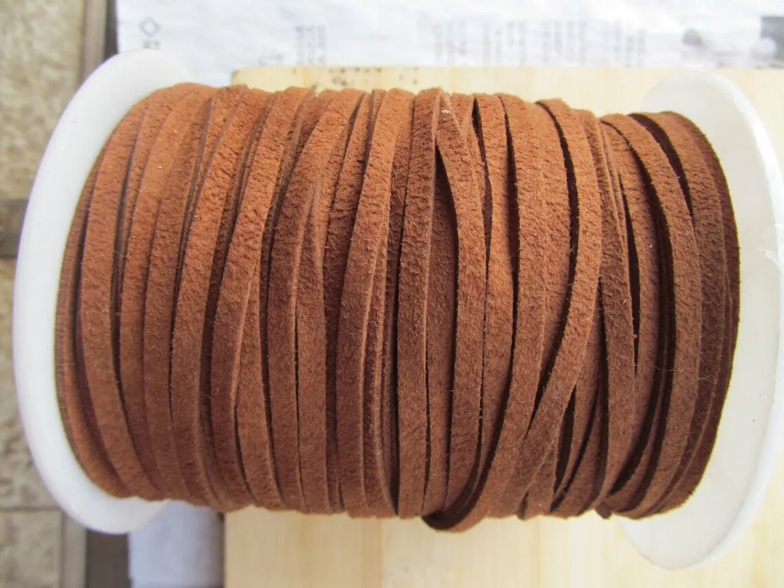 50Yds 4mm Wide Brown/Black Korea Faux Suede Fabric Leather Cord String Rope,Premium Cashmere Suede,Necklace and Bracelet Cord