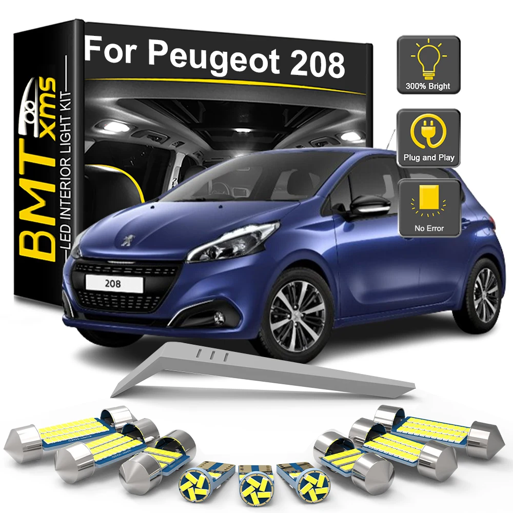 BMTxms 9PCS Car LED Interior Light Bulb Kit For Peugeot 208 2013 2014 2015 2016 2017 2018 Car Accessories Canbus Dome Trunk Lamp
