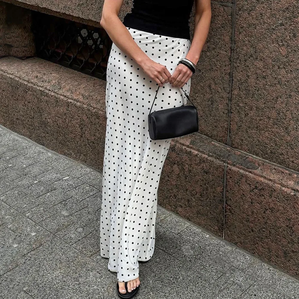 Blifanbo Autumn Polka Dot Long Skirt For Women Elegant Fashion High Waist Straight Skirt Slim Patchwork Female Skirt Streetwear