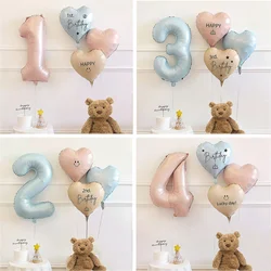 4pcs 40 inch baby pink blue retro love aluminum film balloon set for children's first birthday party decoration