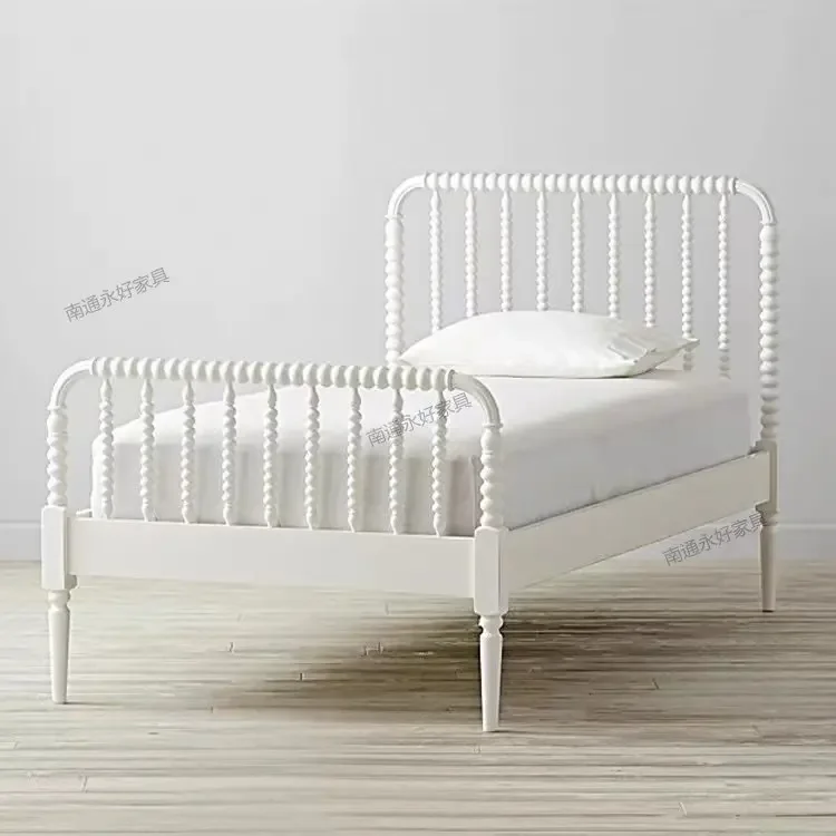 Beaded carved solid wood children's bed teen romantic bedroom single full solid wood bed