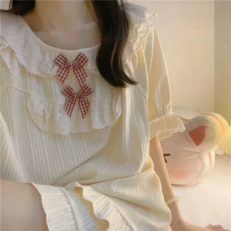 Female Spring Summer Long Short Sleeved Pajamas Loungewear Set Student Loungewear Palace Princess Style Sweet and Cute Loungewea