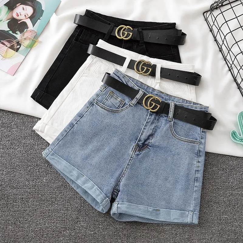 High Waist Distressed Denim Shorts Women Summer 2024 New Wide Leg A-Line Hot Pants Versatile Three-Quarter Length INS Cotton ...