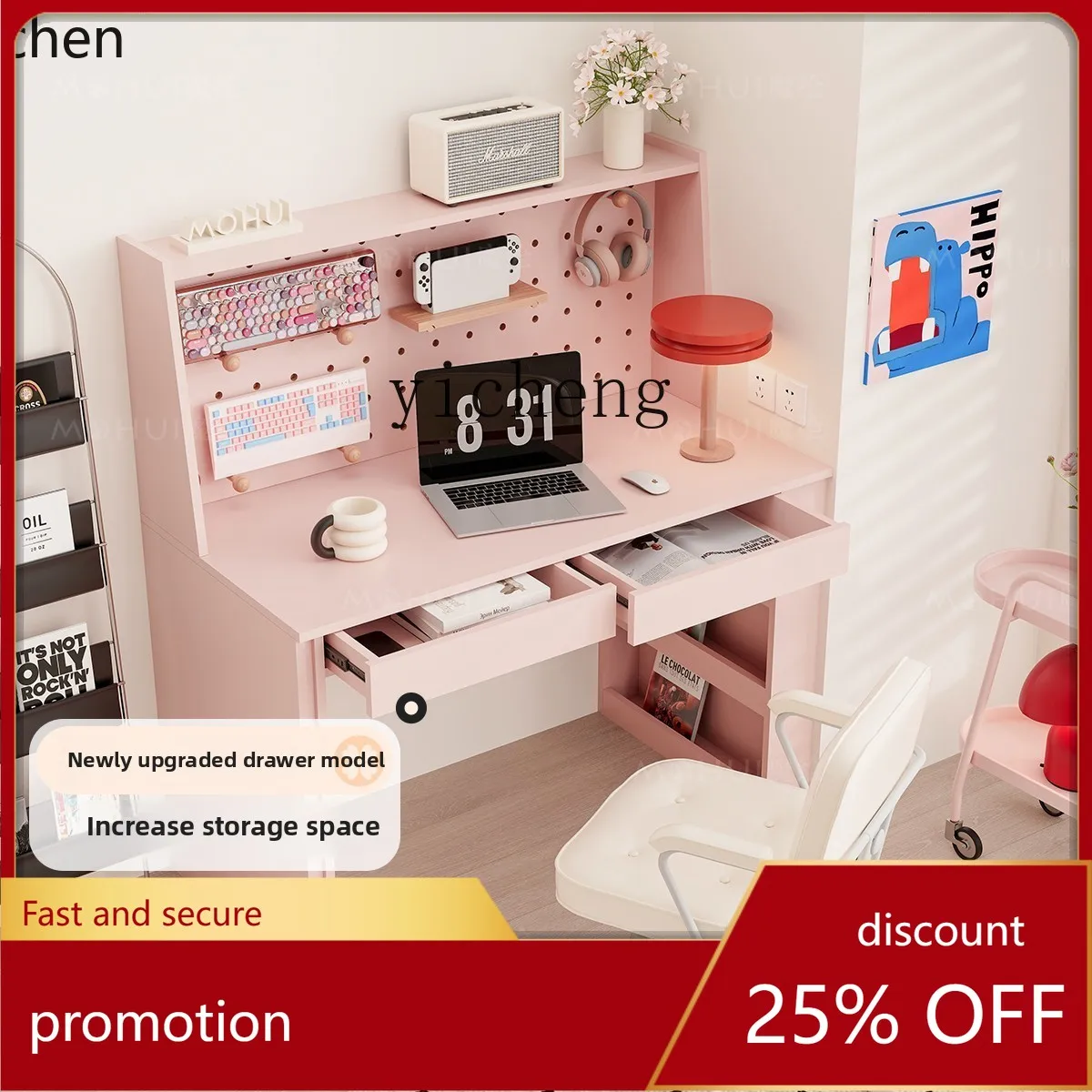 

HXL Фиолетовый учебный стол с книжной полкой Встроенный компьютерный письменный стол для спальни