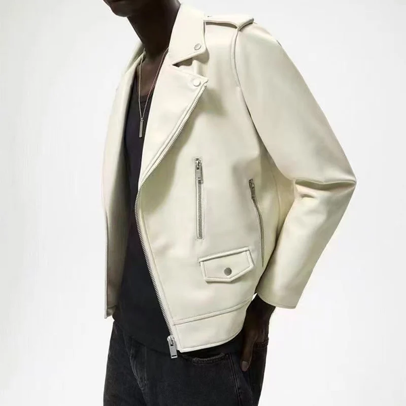 

Модный кожаный джет, мужское мотоциклетное пальто с воротником-стойкой из искусственной кожи, весна 2025 года, бренд Z, молодежный тренд, обычный L...