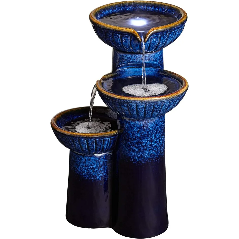 3 Bowl Modern Outdoor Floor Water Fountain  for Garden Patio Backyard Deck Home Lawn Porch House Relaxation Exterior Balcony