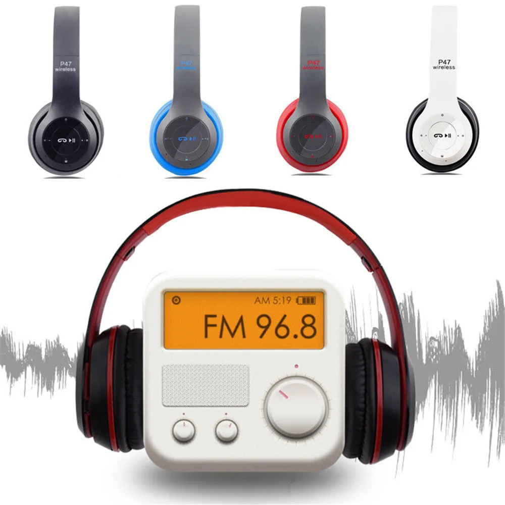 9D HIFI Stereo P47 Headset, Bluetooth, Dobrar, Telefone móvel, Computador, Sem fio, Suporte Cartão SD