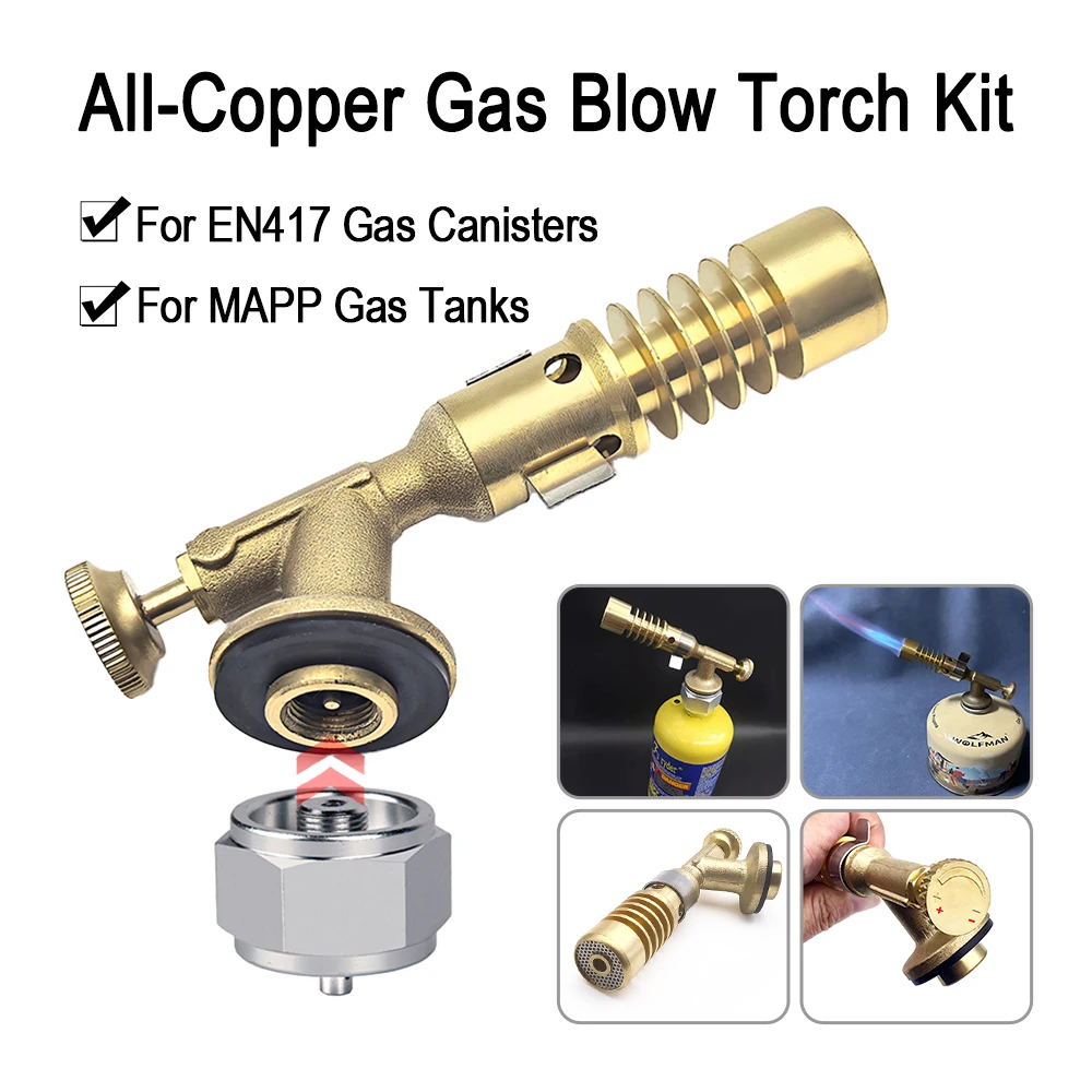 Brass Gas Torch with MAPP Cylinder Adapter EN417 Lindal Blow Torch Soldering Welding Heating & Camping