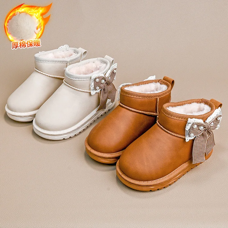 

Zapatos De Mujer2025Зимние новые детские зимние ботинки с бантом, удобные противоскользящие ботильоны для девочек, универсальная детская хлопковая обувь в стиле ретро, Botas
