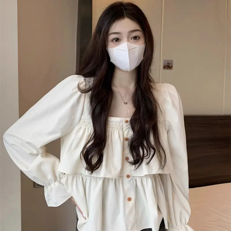 

Модная короткая рубашка с квадратным воротником и длинным рукавом, женский дизайнерский топ, новый