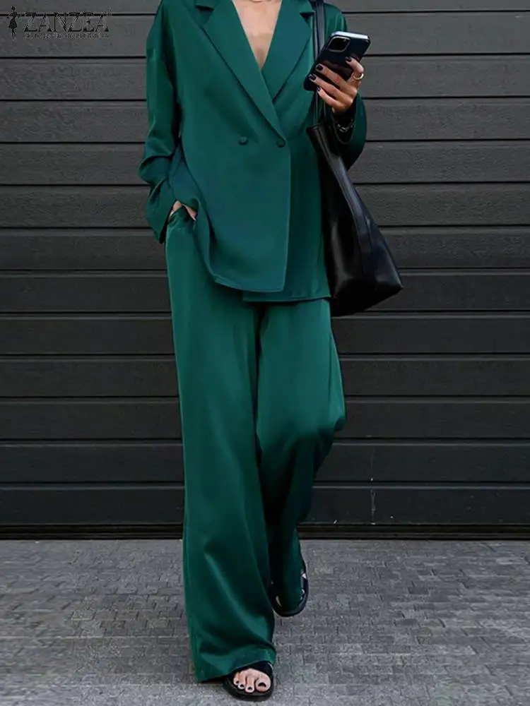 Fashion Women Long Sleeve Shirts Wide Leg Pants ZANZEA Oversized Office Lady Loose Pants Sets 2023 Outfits Tracksuit Streetwears