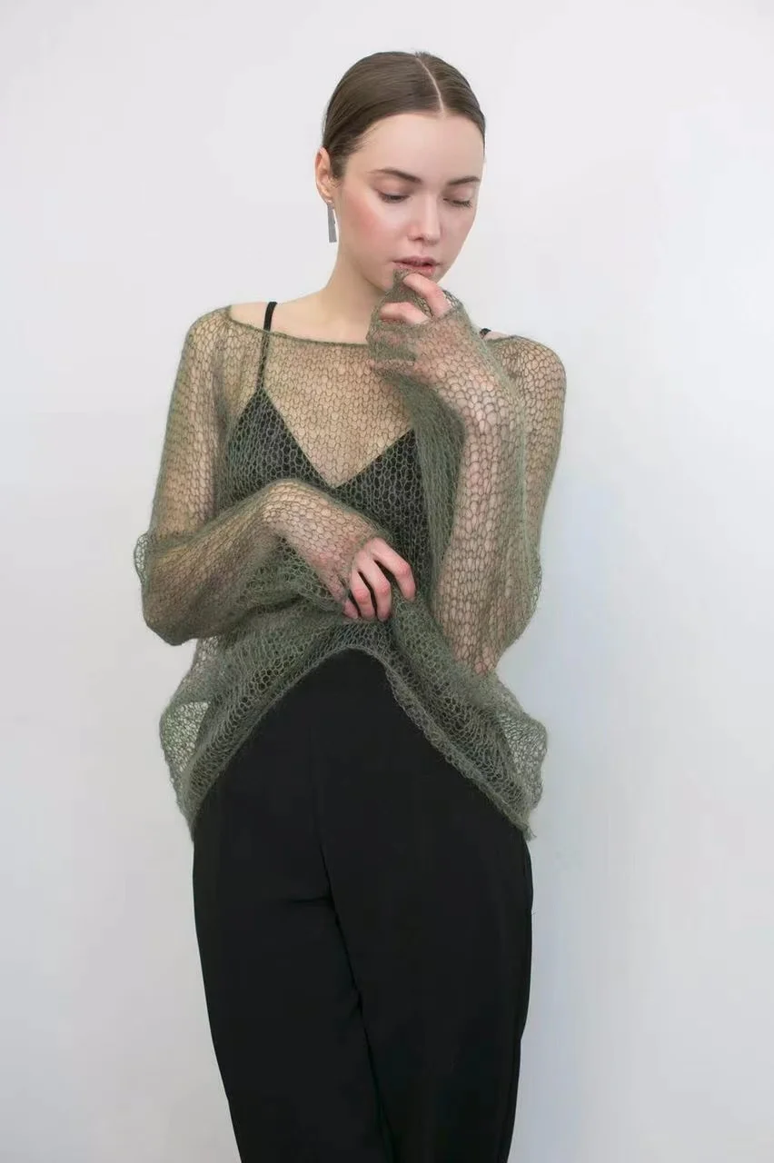 Mohair Top Pullover Sweater, Knitted Skirt, Sun Protection Clothing, Hollow Hook, Needle Hook, High End, Fresh, Summer, 2024