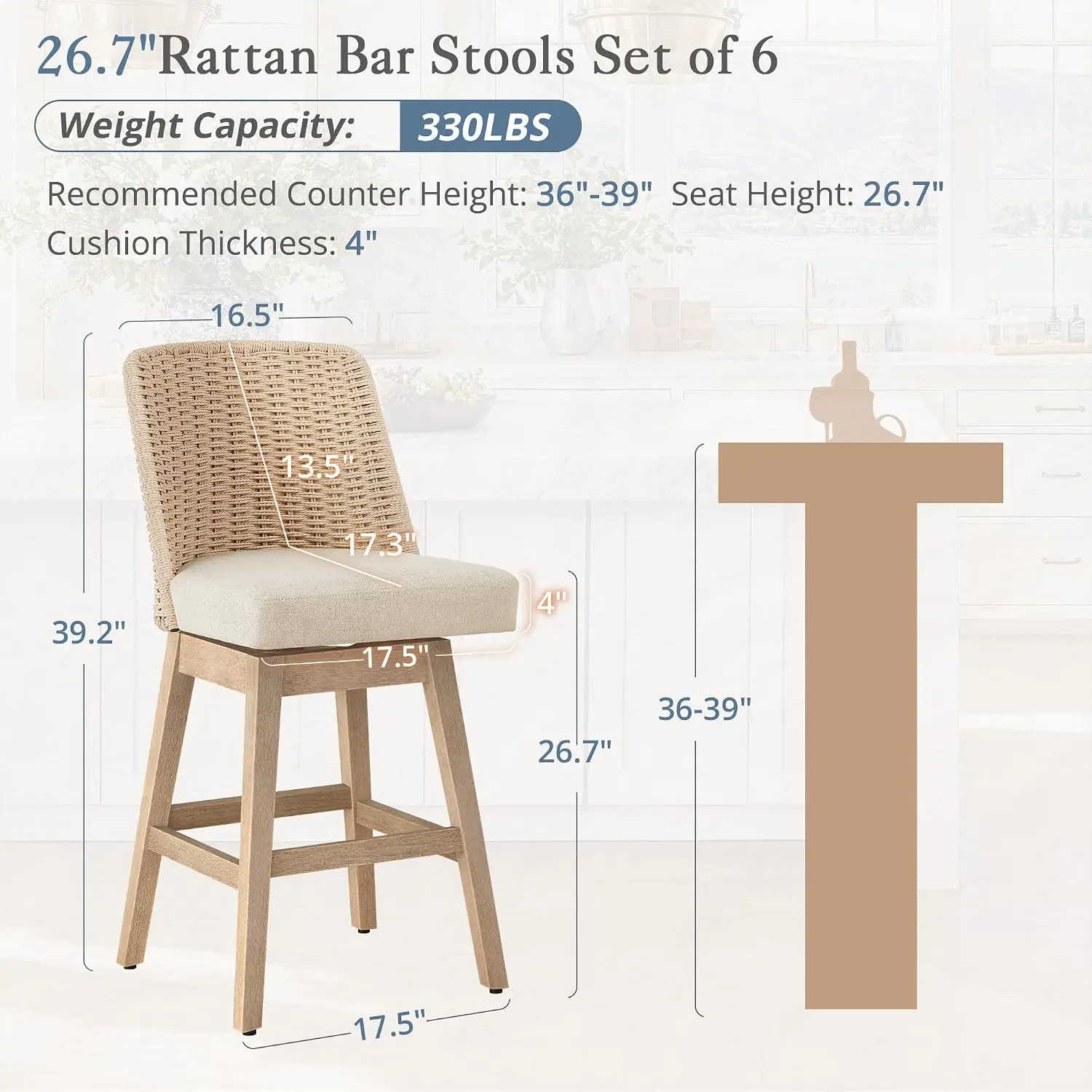 Rattan Bar Stools 6pcs, 27